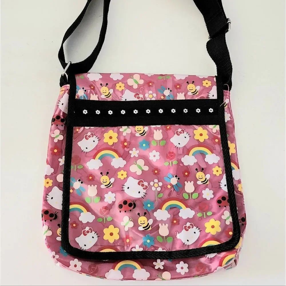 Hello Kitty Sanrio Girls Crossbody Messenger Bag Pink Rainbow Kitty